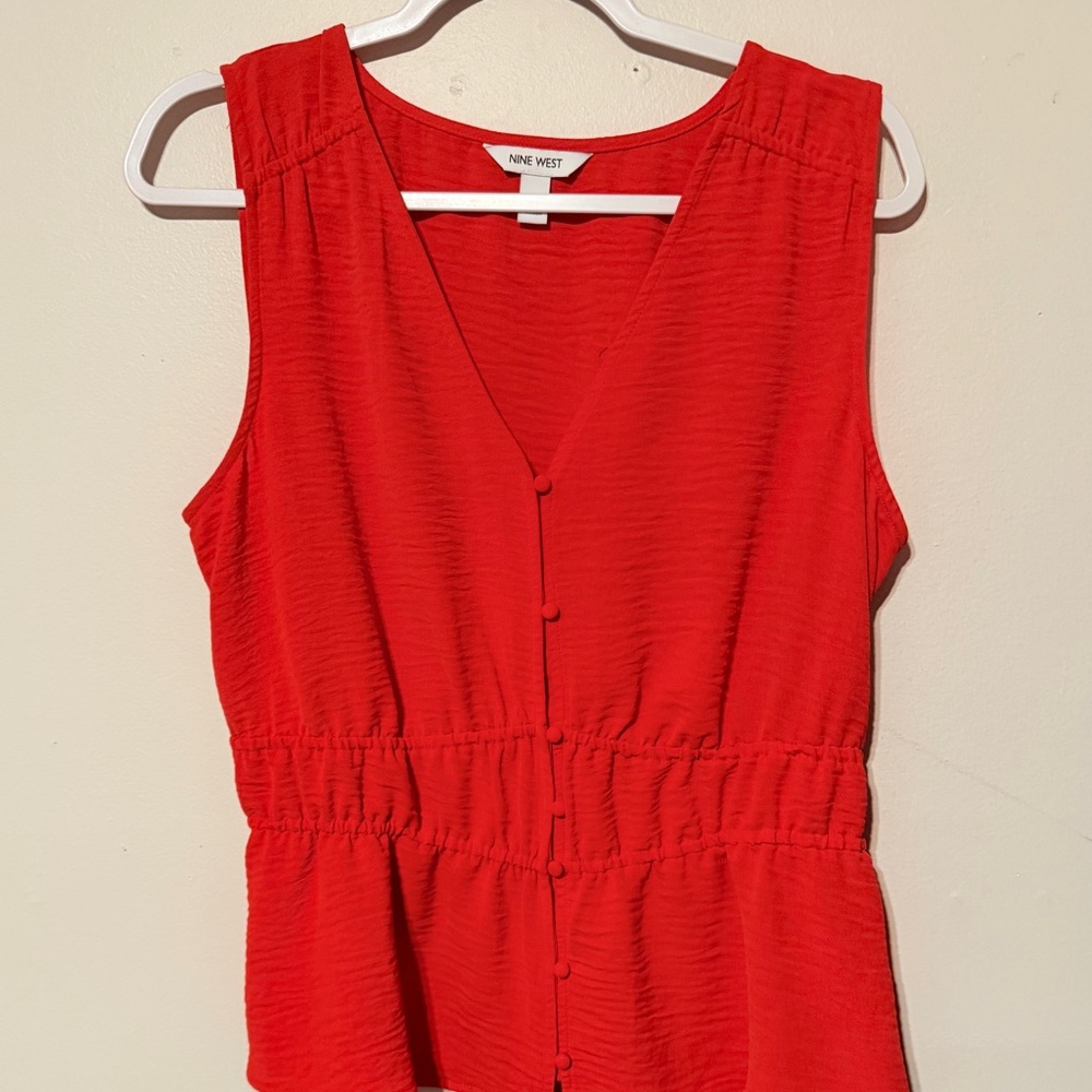 Nine West Vibrant Red/Orange Button-Down Blouse